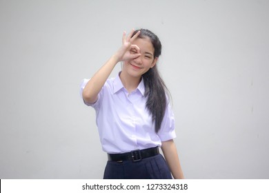 Portrait Of Thai High School Student Uniform Beautiful Girl Ok