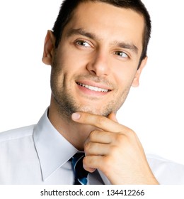 Portrait Of Thinking Businessman, Isolated Over White Background