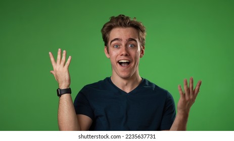 Portrait of thinking, smart puzzled pensive young hipster man 20s looks around thinks comes up with ideas raised finger thumbs up isolated on green screen background studio  - Powered by Shutterstock