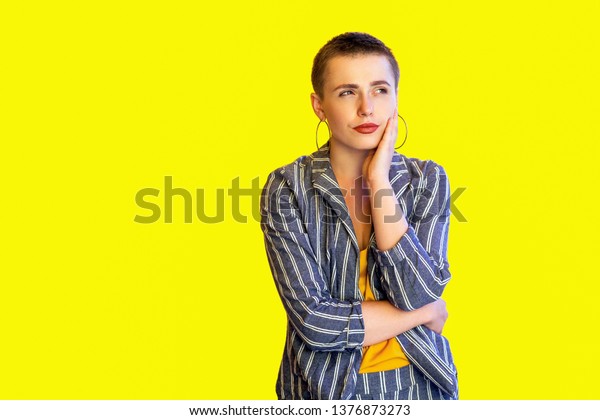 Portrait Thoughtful Young Short Hair Fancy Stock Photo Edit Now