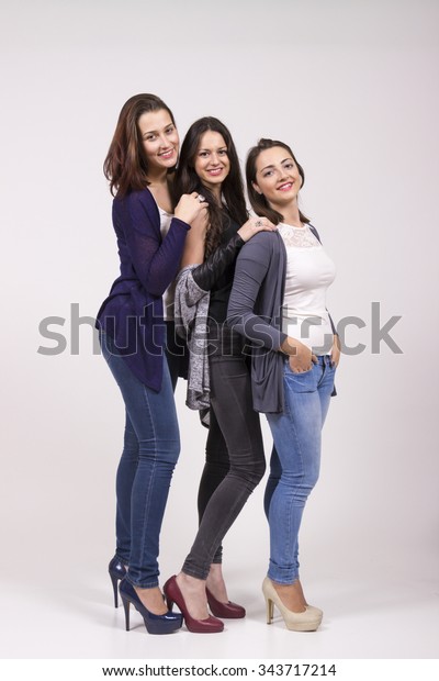 Portrait Three Girls High Heel Shoes Stock Photo Edit Now