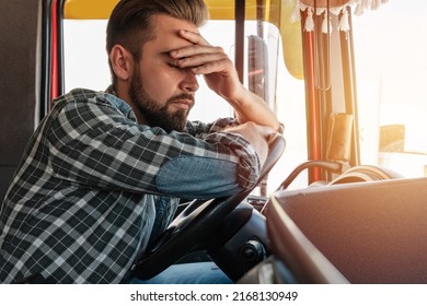 Portrait Of Tired Truck Driver Feeling Sleepy And Sick