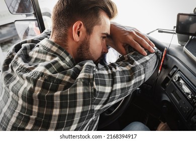 Portrait Of Tired Truck Driver Feeling Sleepy And Sick