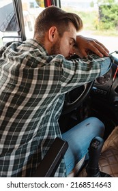 Portrait Of Tired Truck Driver Feeling Sleepy And Sick