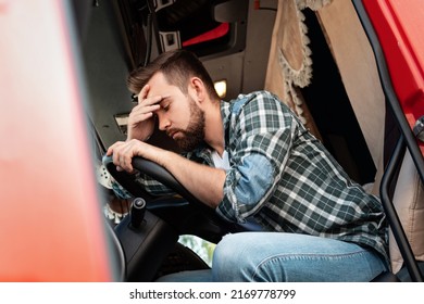 Portrait Of Tired Truck Driver Feeling Sleepy And Sick