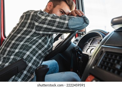 Portrait Of Tired Truck Driver Feeling Sleepy And Sick