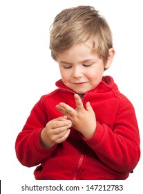 Portrait Of A Toddler (2 Years Old) With Blond Hair, Counting With His Fingers.Ã?Â¢?Ã?Â¨Ã?Â¢?Ã?Â¨Isolated On White Background.