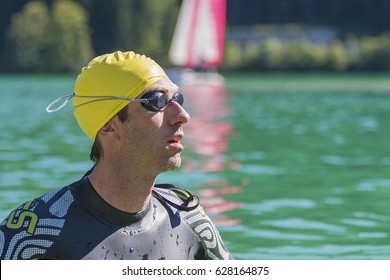 Portrait Of Triathlete At The Lake