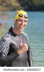 Portrait Of Triathlete At The Lake