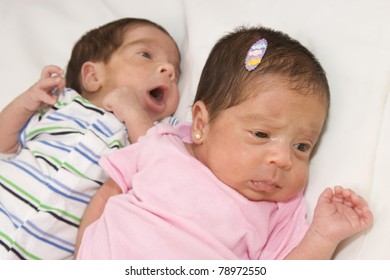 Portrait Of Twin Babies Boy And Girl