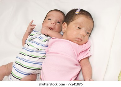 Portrait Of Twin Babies Boy And Girl