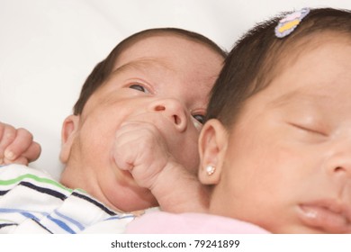 Portrait Of Twin Babies Boy And Girl