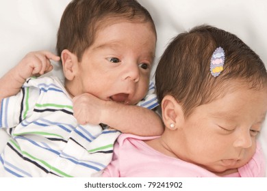 Portrait Of Twin Babies Boy And Girl