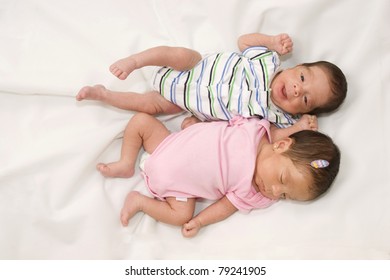 Portrait Of Twin Babies Boy And Girl