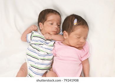 Portrait Of Twin Babies Boy And Girl