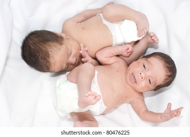 Portrait Of Twin Babies Boy And Girl