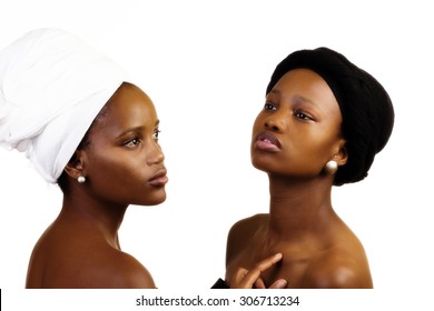 Portrait Of Two Black Sisters In Head Scarves