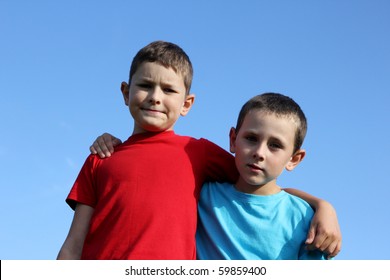 Portrait of two boys, siblings, brothers and best friends.