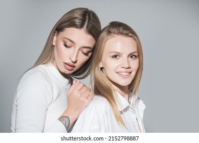 Portrait Two Cheerful Young Women Two Stock Photo 2152798887 | Shutterstock