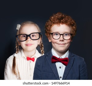 Portrait of two cute children smart girl and boy