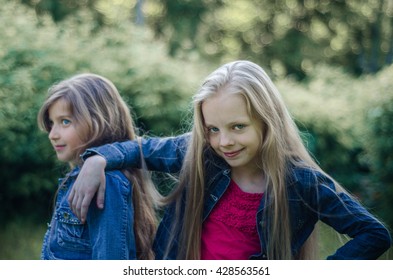 Portrait Two Cute Little Girls Enjoying Stock Photo 428563561 ...