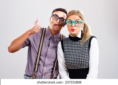 Portrait Two Cute Nerds Having Funnerds Stock Photo 237531808