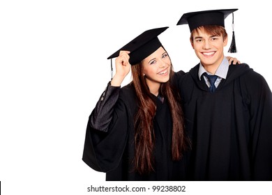 Portrait of two happy graduating students. Isolated over white background. - Powered by Shutterstock