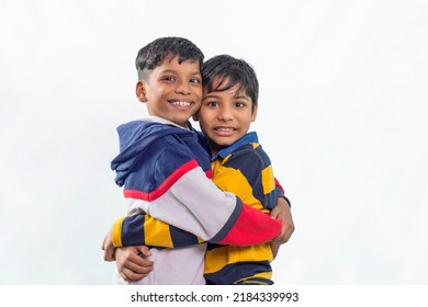 Portrait Two Kid Boys Hugging Each Stock Photo 2184339993 | Shutterstock