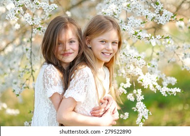 Portrait Two Little Girls Girlfriends Spring Stock Photo 279522890 ...