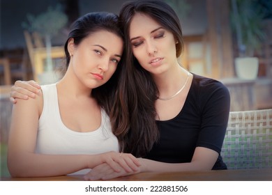 Portrait Of Two Sad Girls - Young Woman Consoling Her Best Friend