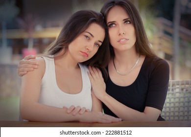 Portrait Of Two Sad Girls - Young Woman Consoling Her Best Friend