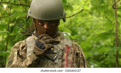 Portrait Ukrainian Military Man Communicating By Stock Photo 2181601137 ...