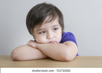 Portrait Of Upset Little Boy, Kid Sad Face, Unhappy Child Looking Out, Emotion Portrait Of Toddler, Spoiled Children Concept 