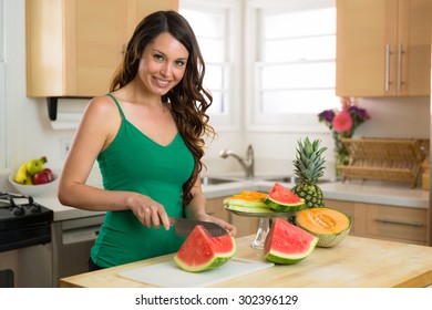 Portrait Of A Vegan Paleo Diet Vegetarian Woman Model Brunette Perfect Smile Teeth Hair Skin Fruits And Vegetables