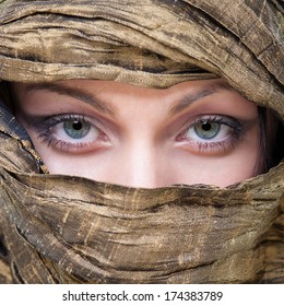 Portrait Of Veiled Woman With Beautiful Eyes.