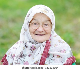 Portrait Of A Very Old Woman Outdoor