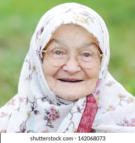 Portrait Of A Very Old Woman Outdoor