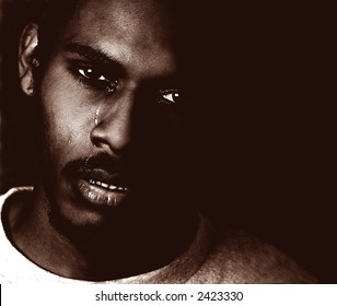 Portrait Of A Very Sad Black Man Crying