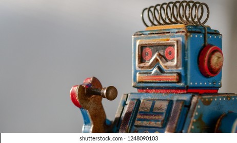 Portrait Of A Vintage Robot Toy Collectible