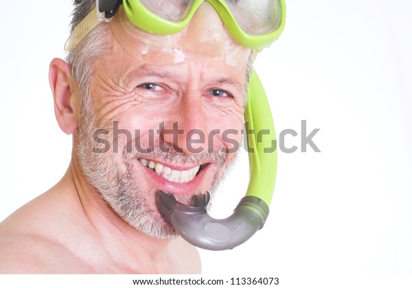 Portrait Wet Smiling Man Tube Mask Stock Photo Edit Now