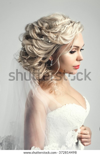 Portrait White Haired Woman Wedding Dress Stock Photo Edit Now