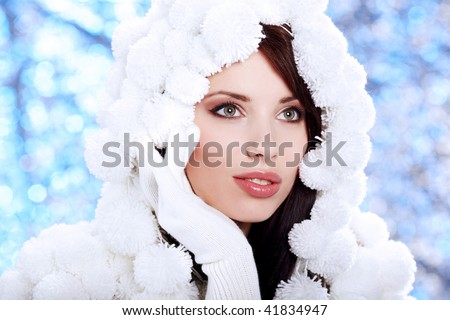 Portrait Of A Winter Woman Pom Pon Hat Portrait Of A Winter Woman Pom Pon Hat