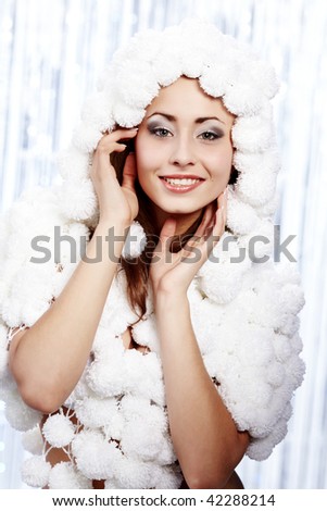 Portrait Of A Winter Woman Pom Pon Hat Portrait Of A Winter Woman Pom Pon Hat