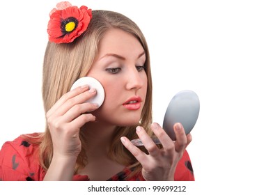 portrait woman blonde makeup isolated on a white background - Shutterstock ID 99699212