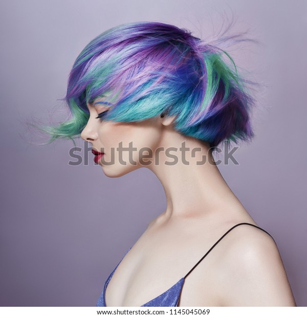 Portrait Woman Bright Colored Flying Hair Stock Image Download Now