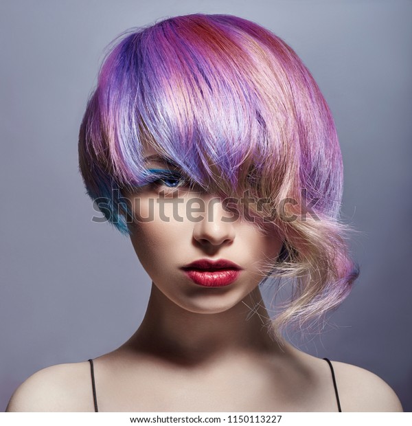 Portrait Woman Bright Colored Flying Hair Stock Photo Edit Now