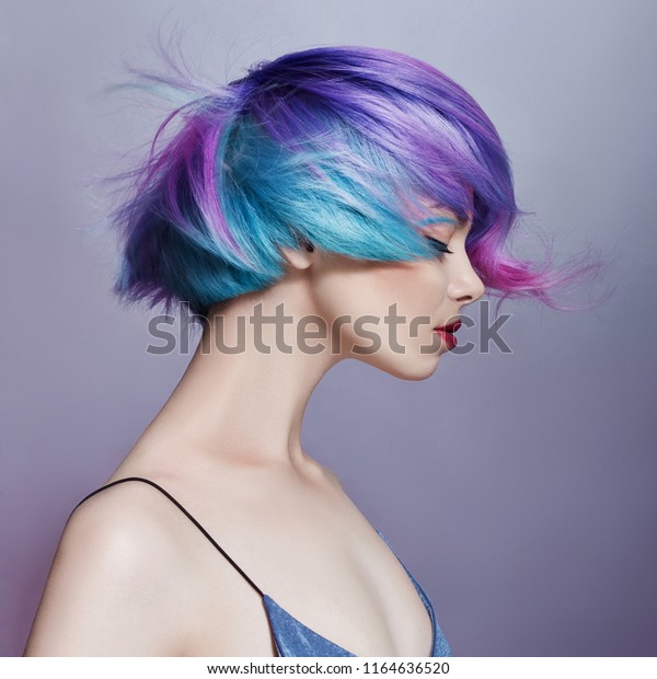 Portrait Woman Bright Colored Flying Hair Stock Photo Edit Now