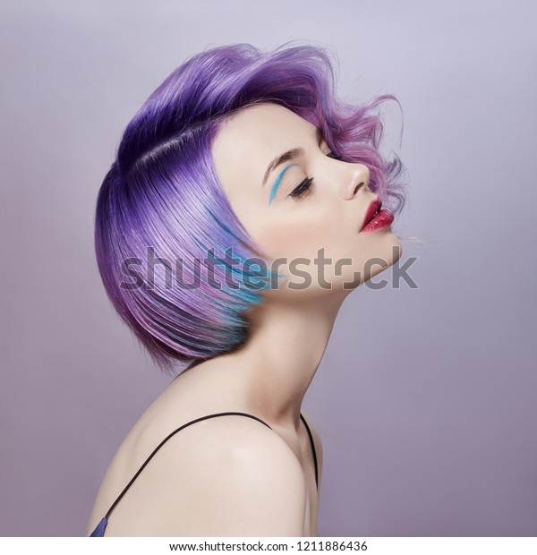 Portrait Woman Bright Colored Flying Hair Stock Photo Edit Now