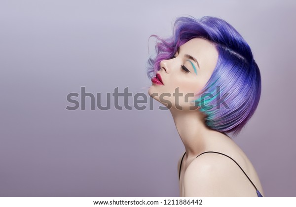 Portrait Woman Bright Colored Flying Hair Stock Photo Edit Now