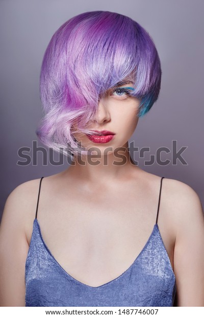 Portrait Woman Bright Colored Flying Hair Stock Photo Edit Now